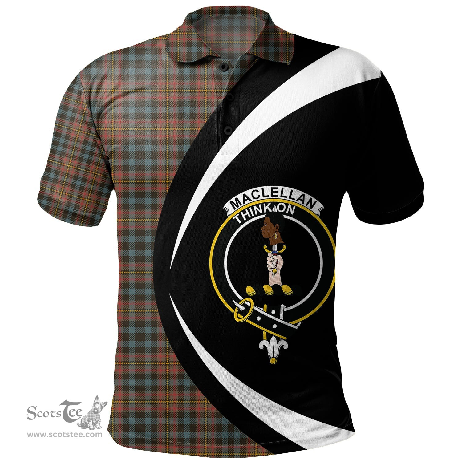 ScotsTee Shop Scottish MacLellan Weathered Clan Crest Personalized Tartan Polo Shirt Circle Style Back Shirt with Your Text