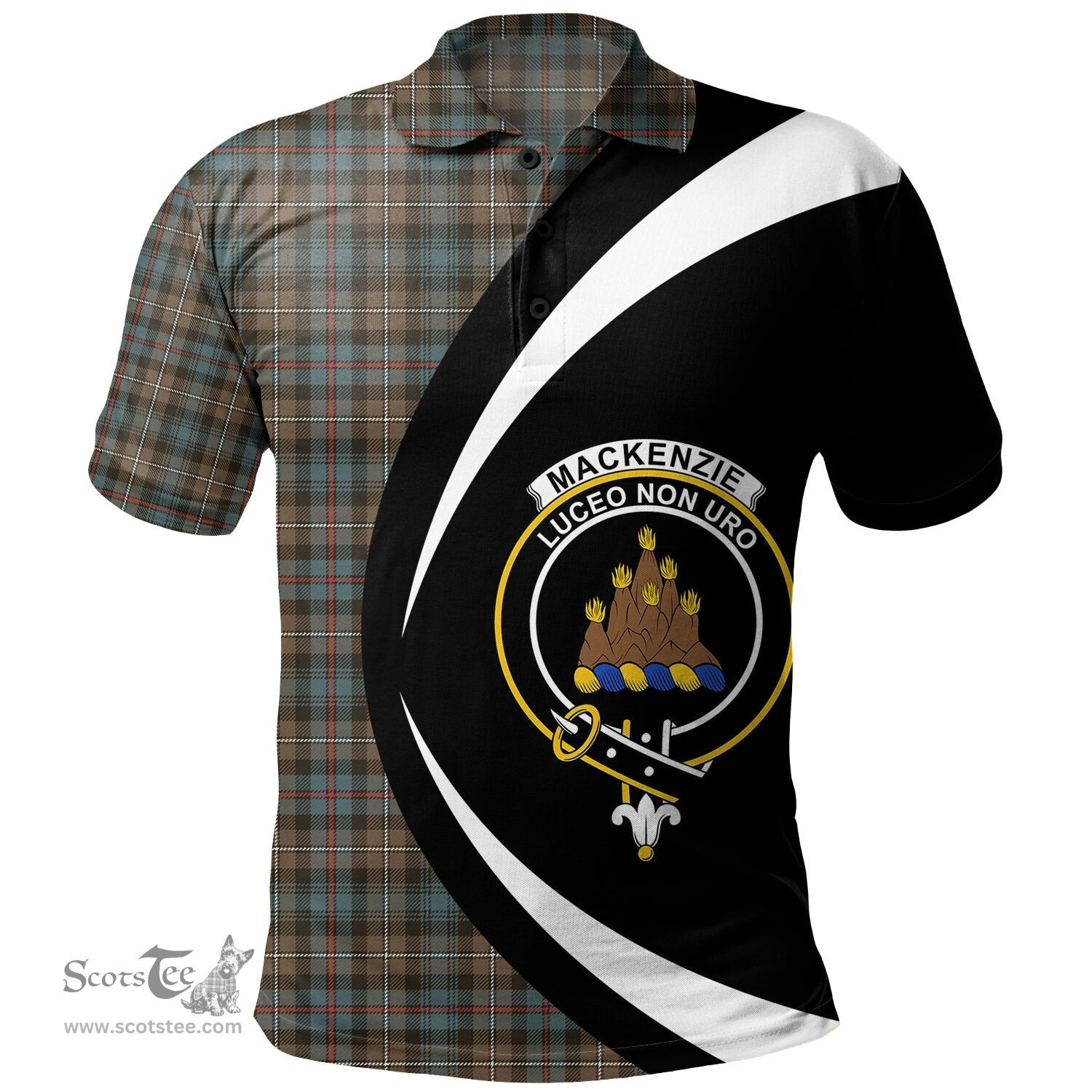 ScotsTee Shop Scottish MacKenzie Weathered Clan Crest Personalized Tartan Polo Shirt Circle Style Back Shirt with Your Text