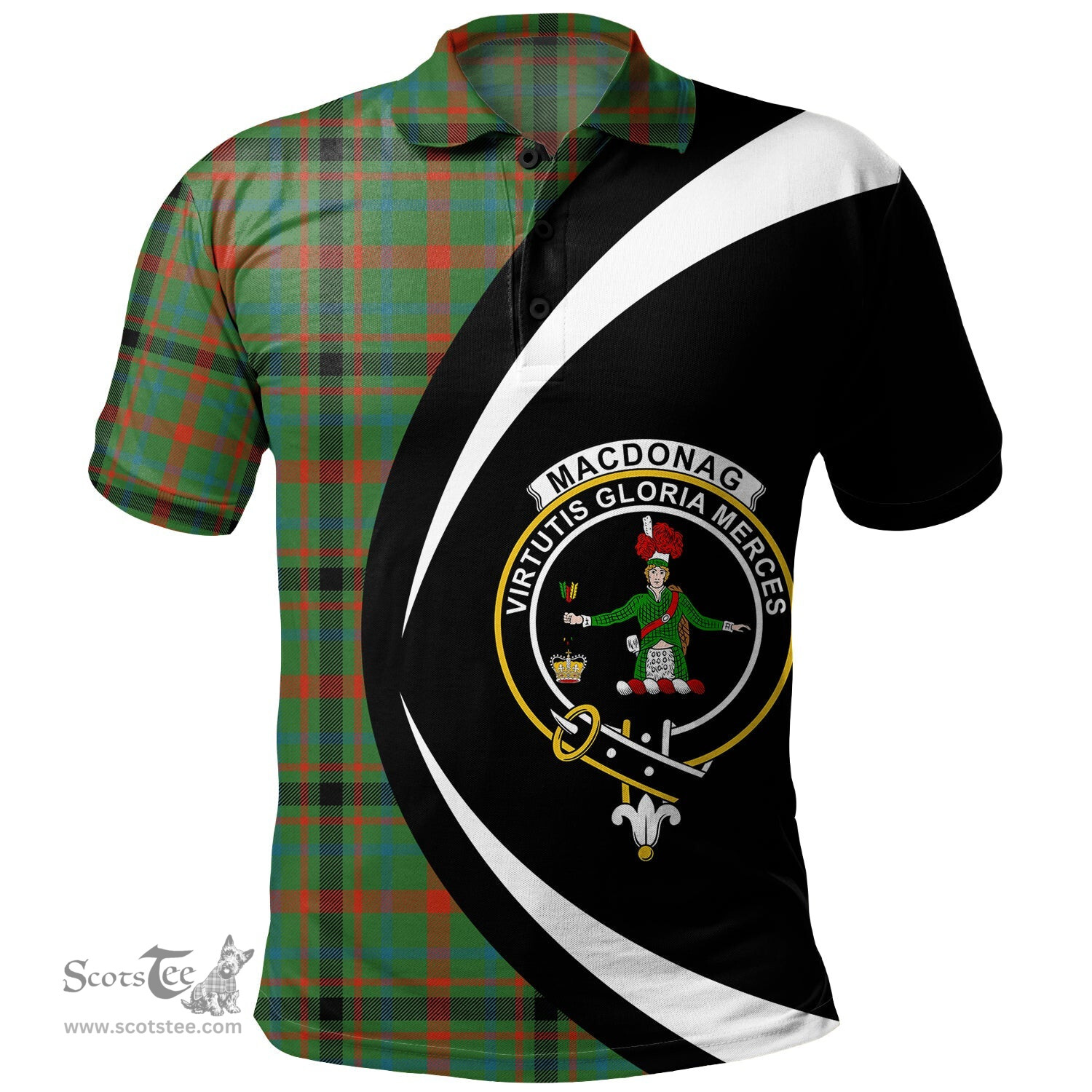 ScotsTee Shop Scottish MacDonagh Ancient Clan Crest Personalized Tartan Polo Shirt Circle Style Back Shirt with Your Text