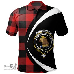 ScotsTee Shop Scottish MacGregor Rob Roy (Gregor Red & Black) Modern Clan Crest Personalized Tartan Polo Shirt Circle Style Back Shirt with Your Text
