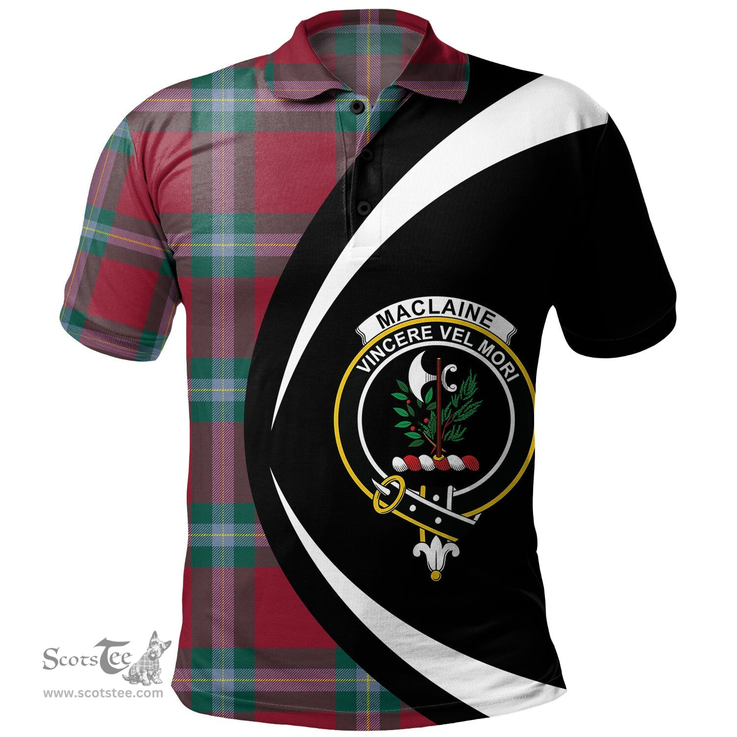 ScotsTee Shop Scottish MacLaine of LochBuie (Cockburn) (MacLaine of LochBuie) Modern Clan Crest Personalized Tartan Polo Shirt Circle Style Back Shirt with Your Text