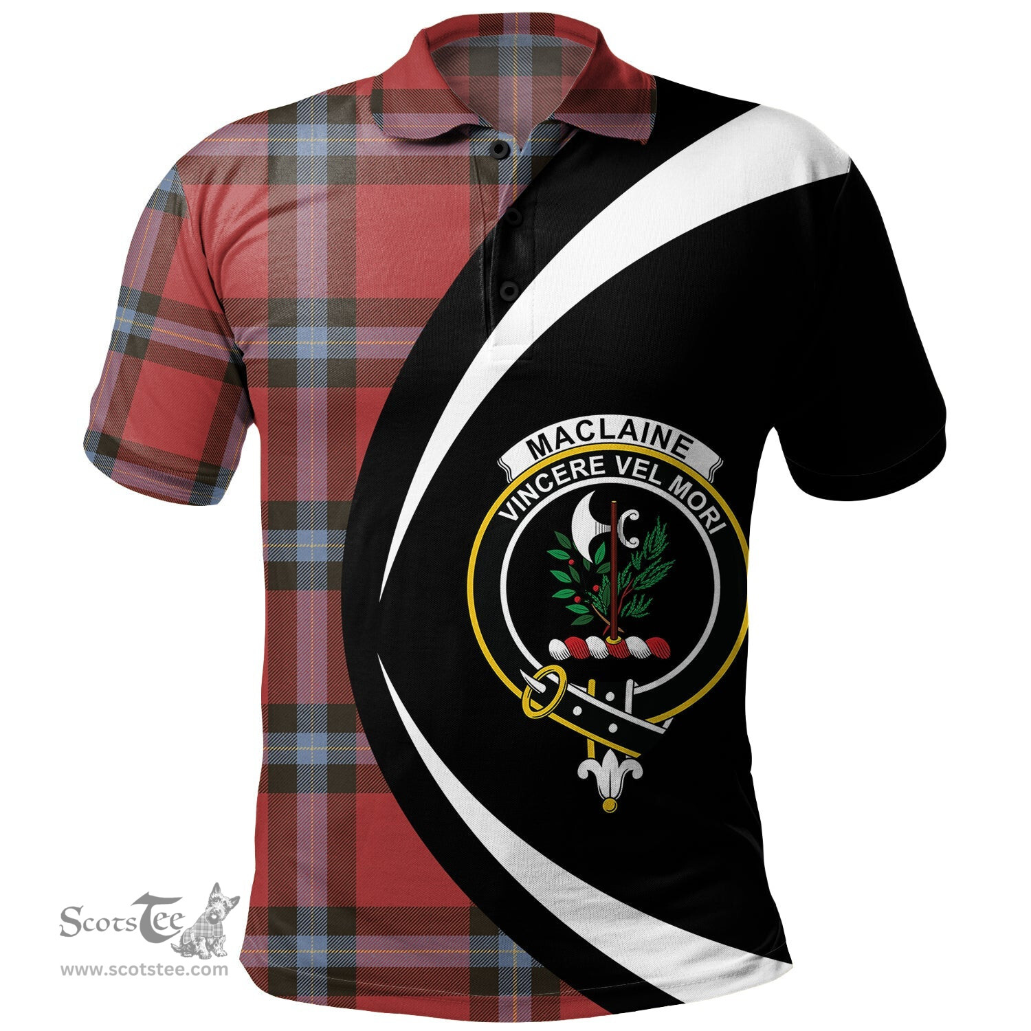 ScotsTee Shop Scottish MacLaine of LochBuie (Cockburn) (MacLaine of LochBuie) Weathered Clan Crest Personalized Tartan Polo Shirt Circle Style Back Shirt with Your Text
