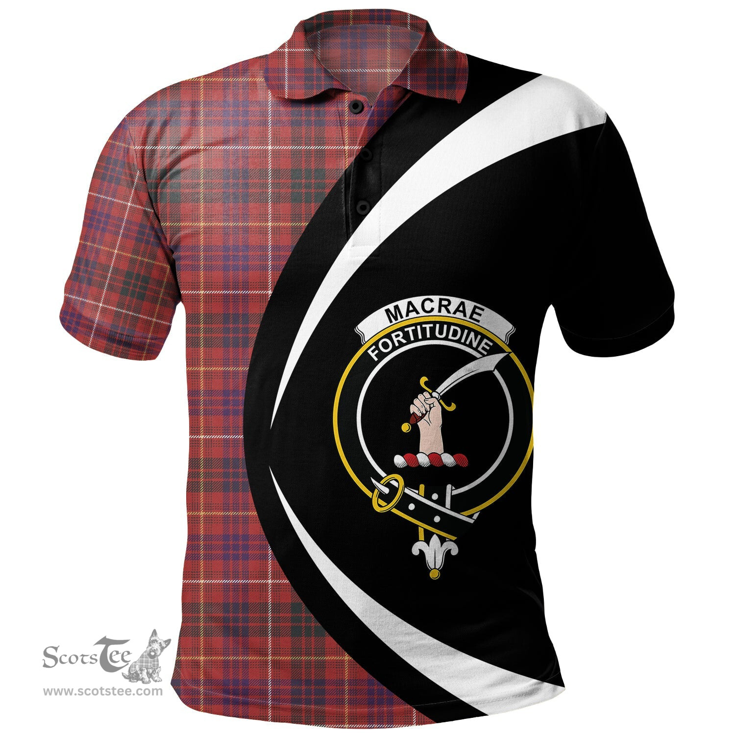 ScotsTee Shop Scottish MacRae of Inverinate Weathered Clan Crest Personalized Tartan Polo Shirt Circle Style Back Shirt with Your Text