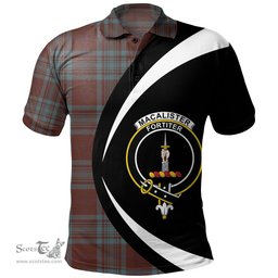 ScotsTee Shop Scottish MacAlister of Glenbarr Hunting (MacAlister of Glenbarr; Hunting) Weathered Clan Crest Personalized Tartan Polo Shirt Circle Style Back Shirt with Your Text
