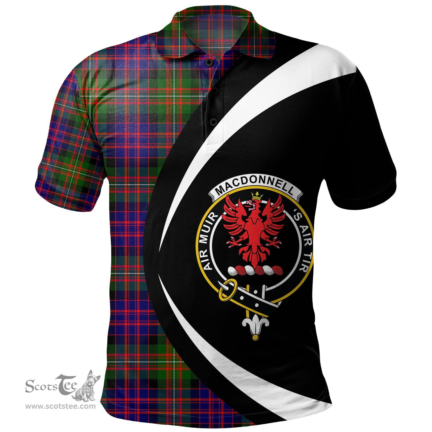 ScotsTee Shop Scottish MacDonnell Clan Crest Personalized Tartan Polo Shirt Circle Style Back Shirt with Your Text