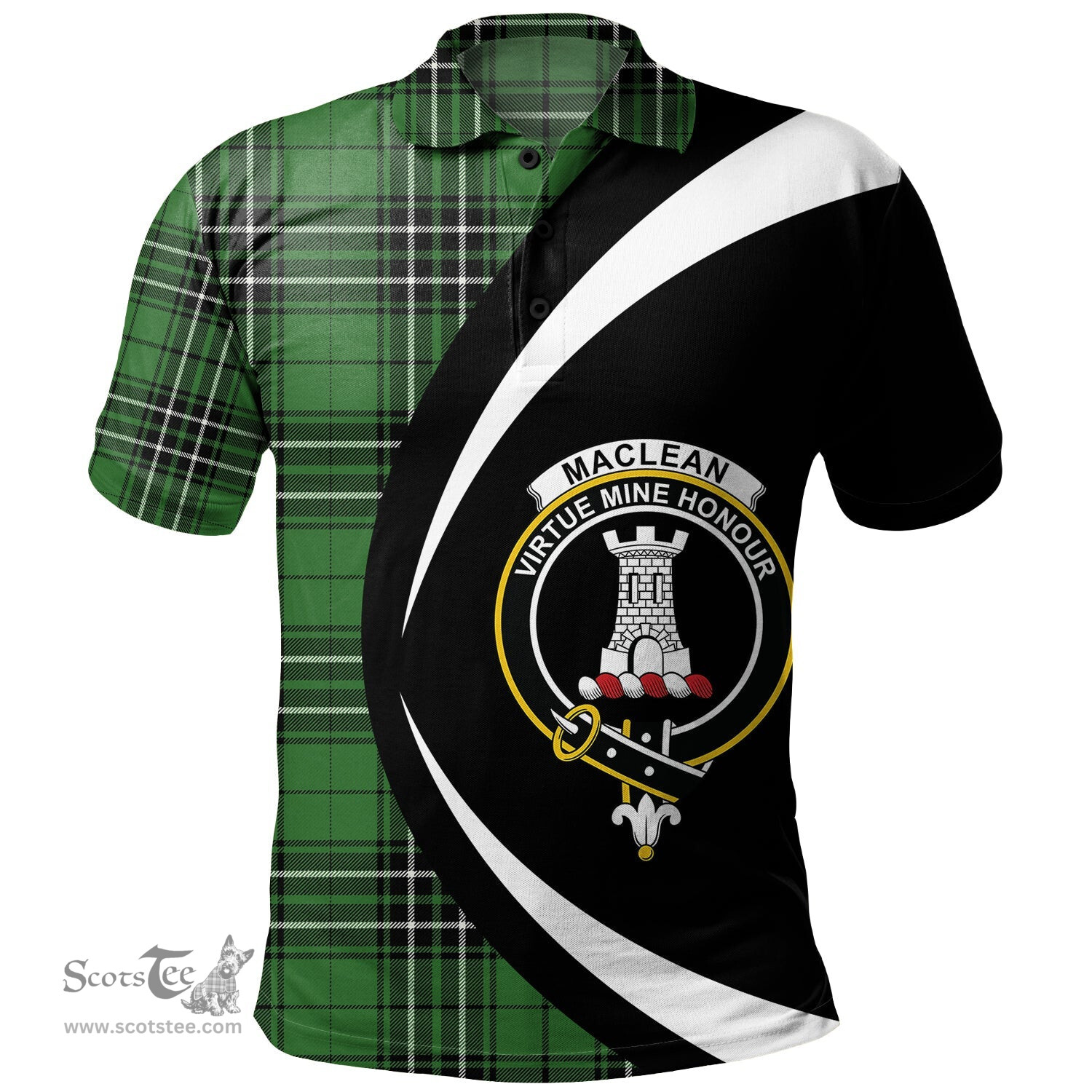 ScotsTee Shop Scottish MacLean of Duart Hunting (Vestiarium Scoticum) Ancient Clan Crest Personalized Tartan Polo Shirt Circle Style Back Shirt with Your Text