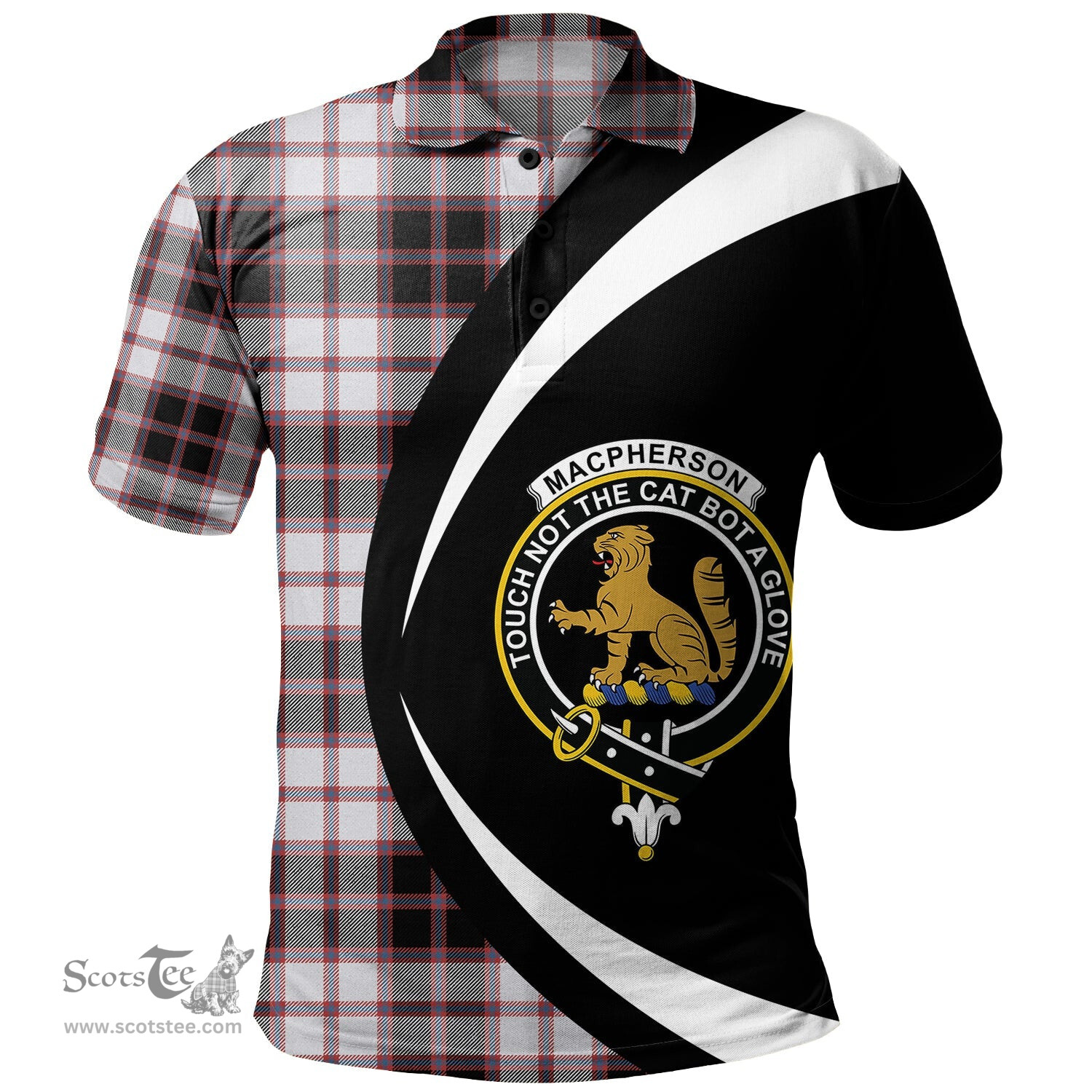 ScotsTee Shop Scottish MacPherson of Pitmain Ancient Clan Crest Personalized Tartan Polo Shirt Circle Style Back Shirt with Your Text