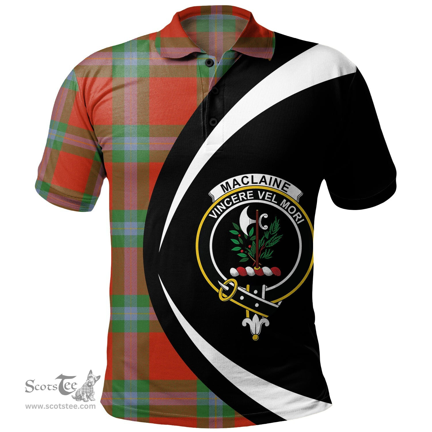 ScotsTee Shop Scottish MacLaine of LochBuie (Cockburn) (MacLaine) Ancient Clan Crest Personalized Tartan Polo Shirt Circle Style Back Shirt with Your Text