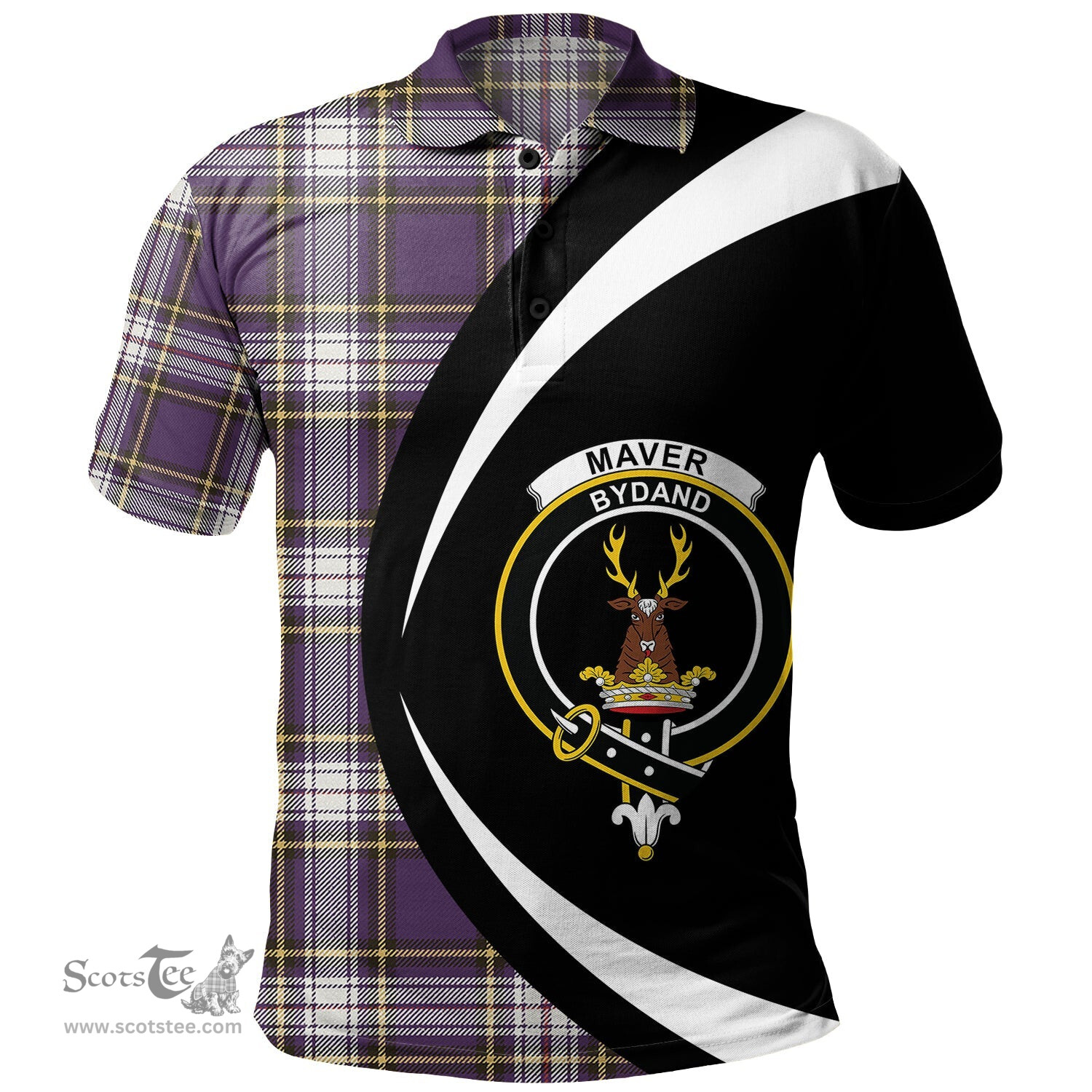 ScotsTee Shop Scottish Maver Dress Weathered Clan Crest Personalized Tartan Polo Shirt Circle Style Back Shirt with Your Text