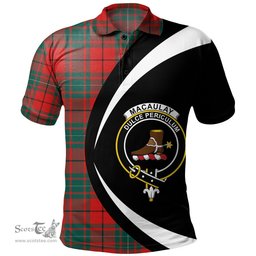 ScotsTee Shop Scottish MacAulay Modern Clan Crest Personalized Tartan Polo Shirt Circle Style Back Shirt with Your Text