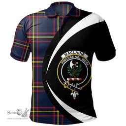 ScotsTee Shop Scottish MacLaine of LochBuie Hunting (MacLaine) Modern Clan Crest Personalized Tartan Polo Shirt Circle Style Back Shirt with Your Text