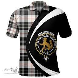 ScotsTee Shop Scottish MacPherson of Cluny Black & White Clan Crest Personalized Tartan Polo Shirt Circle Style Back Shirt with Your Text