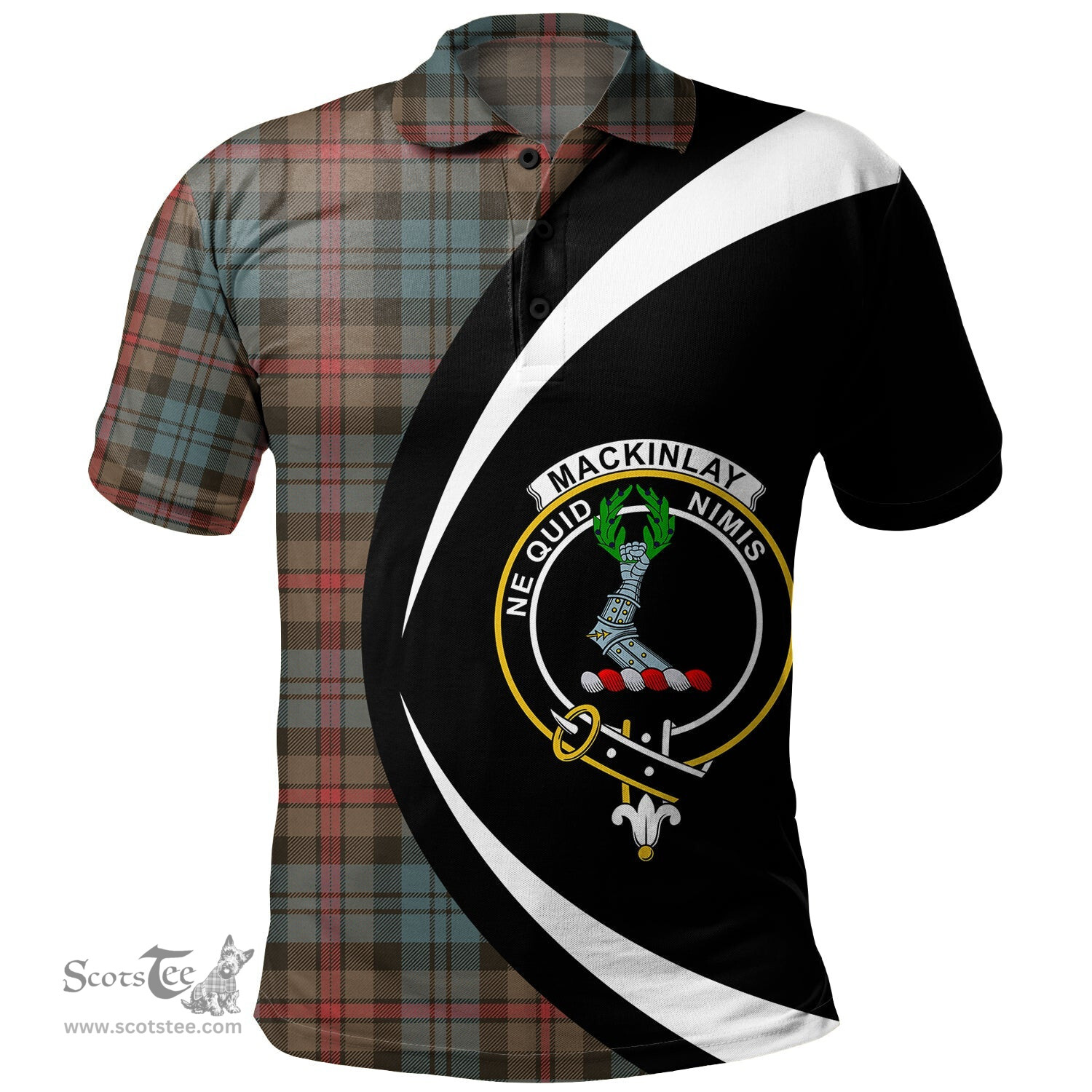 ScotsTee Shop Scottish MacKinlay Weathered Clan Crest Personalized Tartan Polo Shirt Circle Style Back Shirt with Your Text