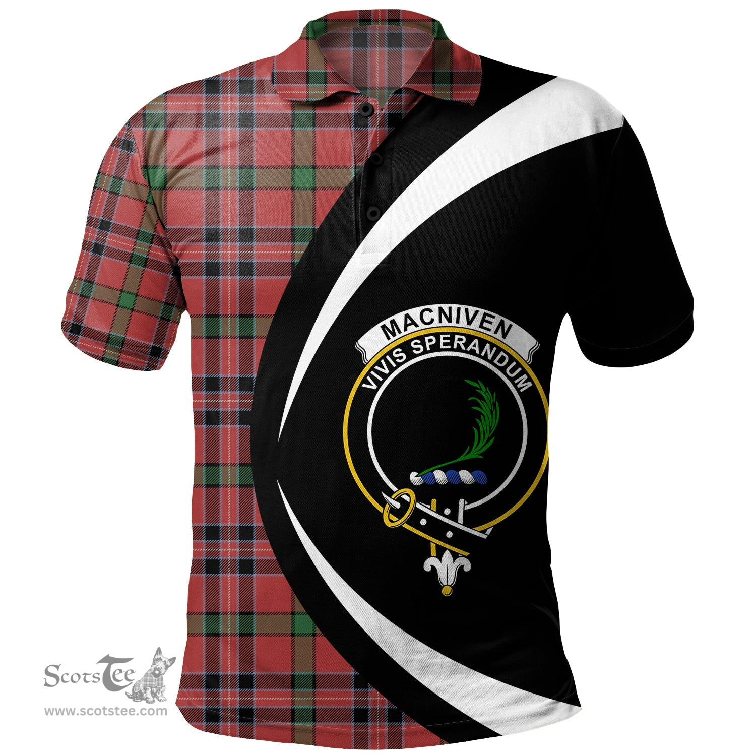 ScotsTee Shop Scottish MacNiven Ancient Clan Crest Personalized Tartan Polo Shirt Circle Style Back Shirt with Your Text
