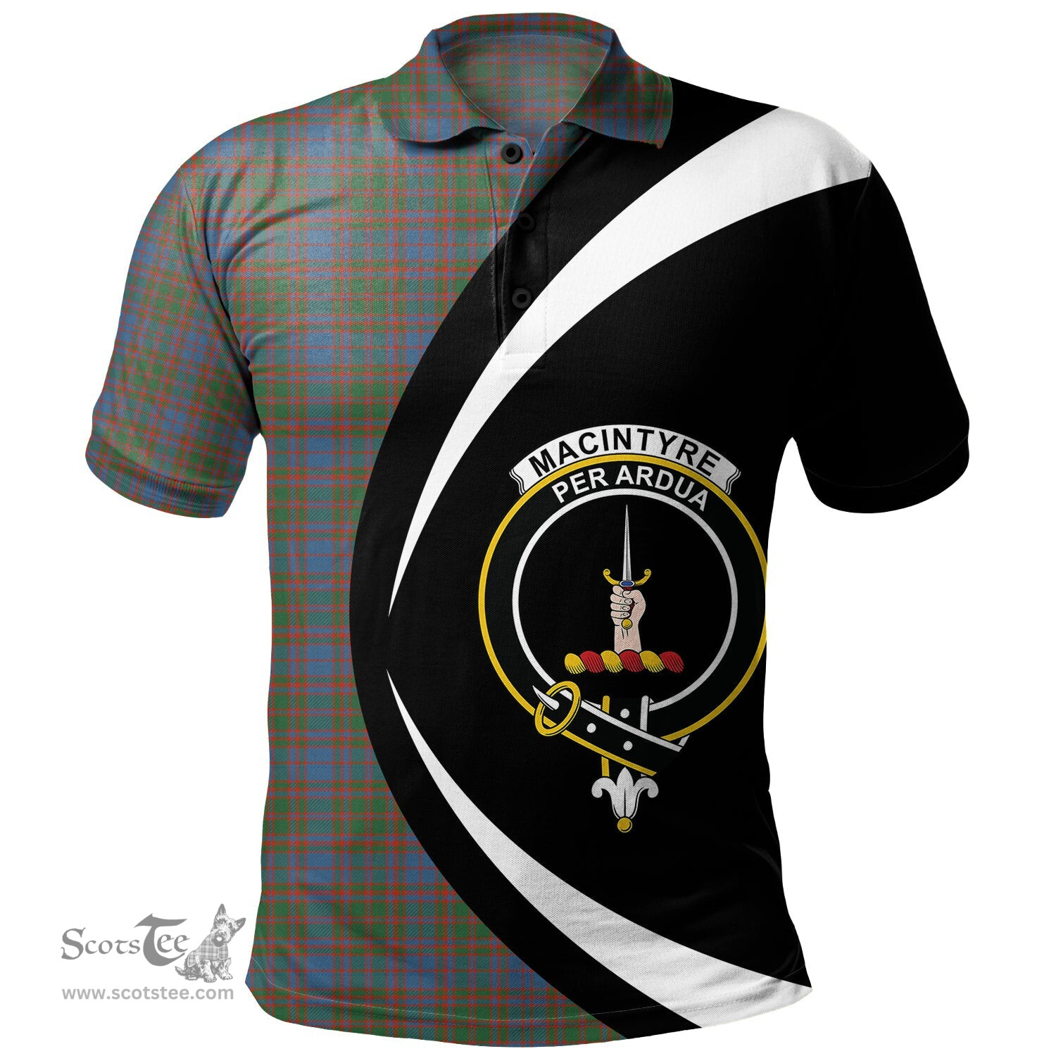 ScotsTee Shop Scottish MacIntyre of Littleport Ancient Clan Crest Personalized Tartan Polo Shirt Circle Style Back Shirt with Your Text