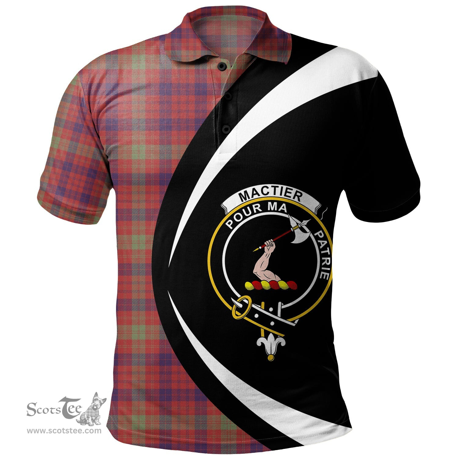 ScotsTee Shop Scottish MacTier Weathered Clan Crest Personalized Tartan Polo Shirt Circle Style Back Shirt with Your Text