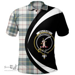 ScotsTee Shop Scottish MacRae of Conchra Weathered Clan Crest Personalized Tartan Polo Shirt Circle Style Back Shirt with Your Text