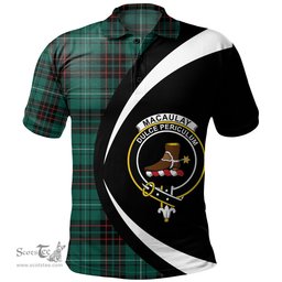 ScotsTee Shop Scottish MacAulay of Lewis Modern Clan Crest Personalized Tartan Polo Shirt Circle Style Back Shirt with Your Text