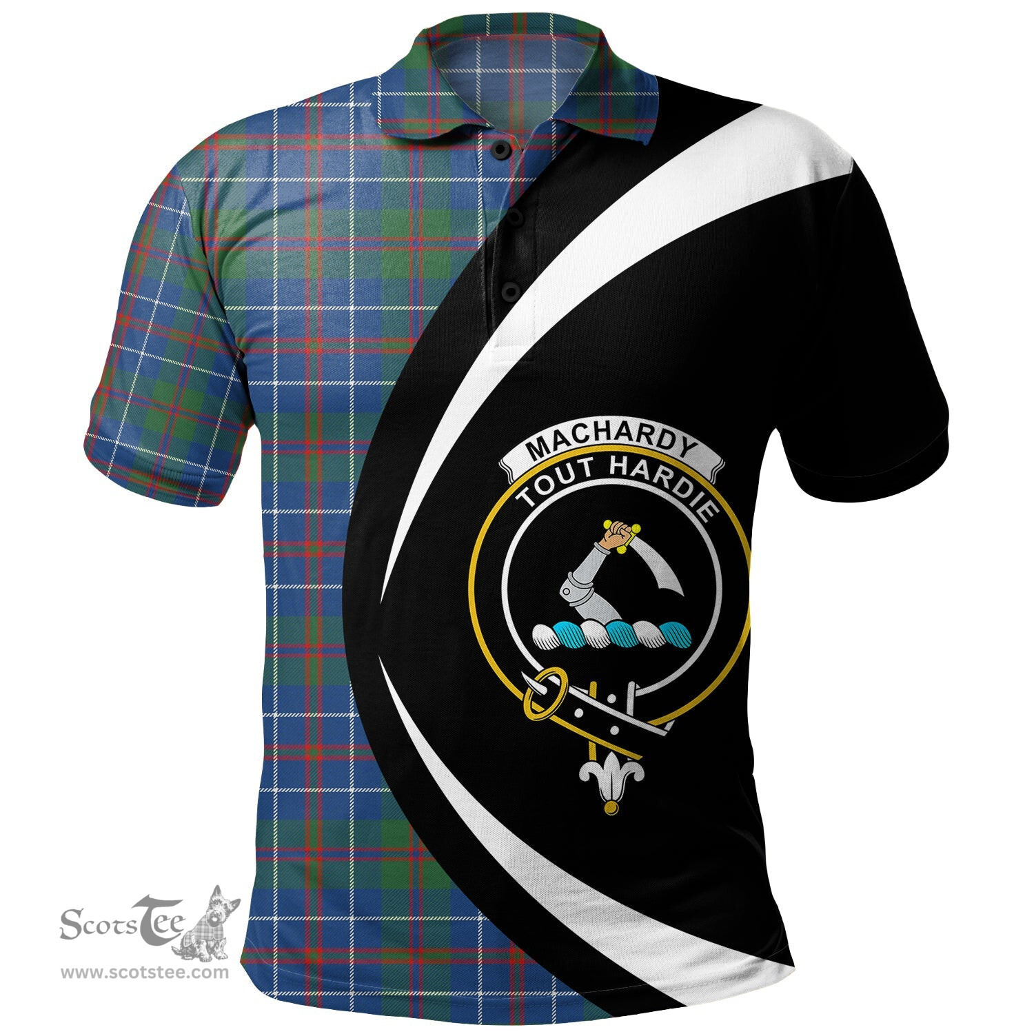 ScotsTee Shop Scottish MacHardy Modern Clan Crest Personalized Tartan Polo Shirt Circle Style Back Shirt with Your Text