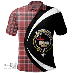 ScotsTee Shop Scottish MacDonald of Lochmaddy (Donald of Loch Mhaddy) Weathered Clan Crest Personalized Tartan Polo Shirt Circle Style Back Shirt with Your Text