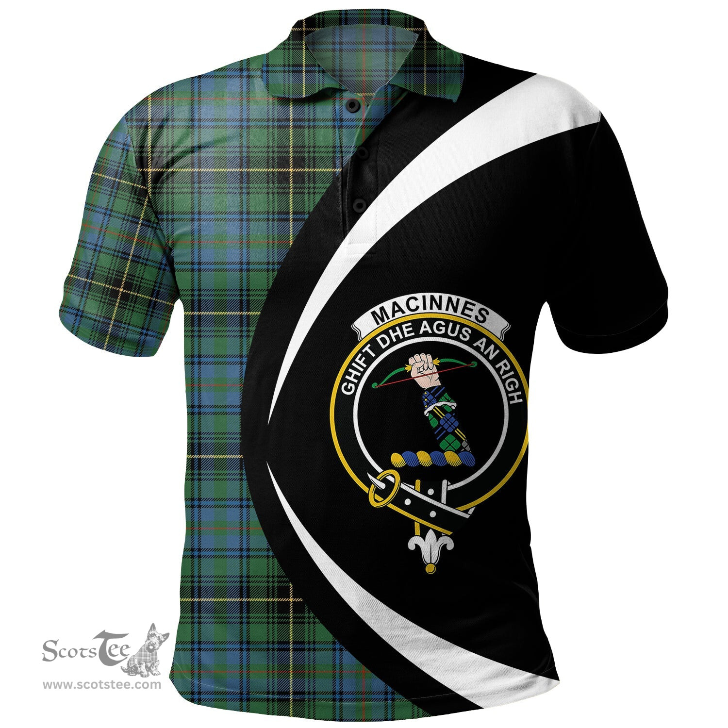 ScotsTee Shop Scottish MacInnes Ancient Clan Crest Personalized Tartan Polo Shirt Circle Style Back Shirt with Your Text