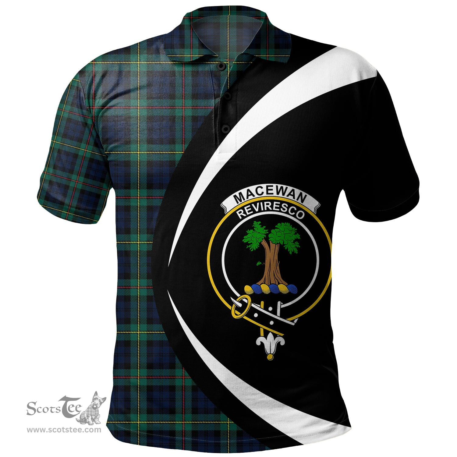 ScotsTee Shop Scottish MacEwan Modern Clan Crest Personalized Tartan Polo Shirt Circle Style Back Shirt with Your Text