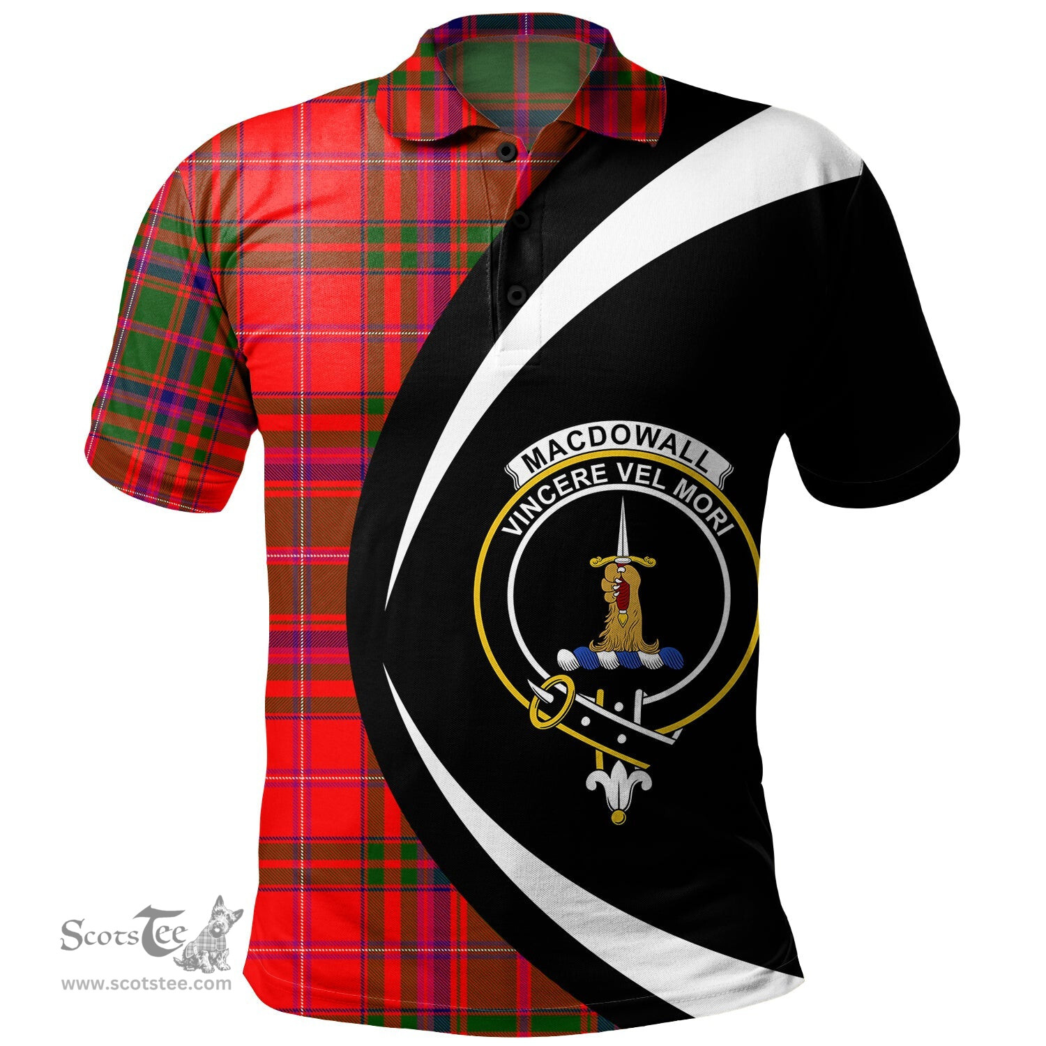 ScotsTee Shop Scottish MacDowall Clan Crest Personalized Tartan Polo Shirt Circle Style Back Shirt with Your Text