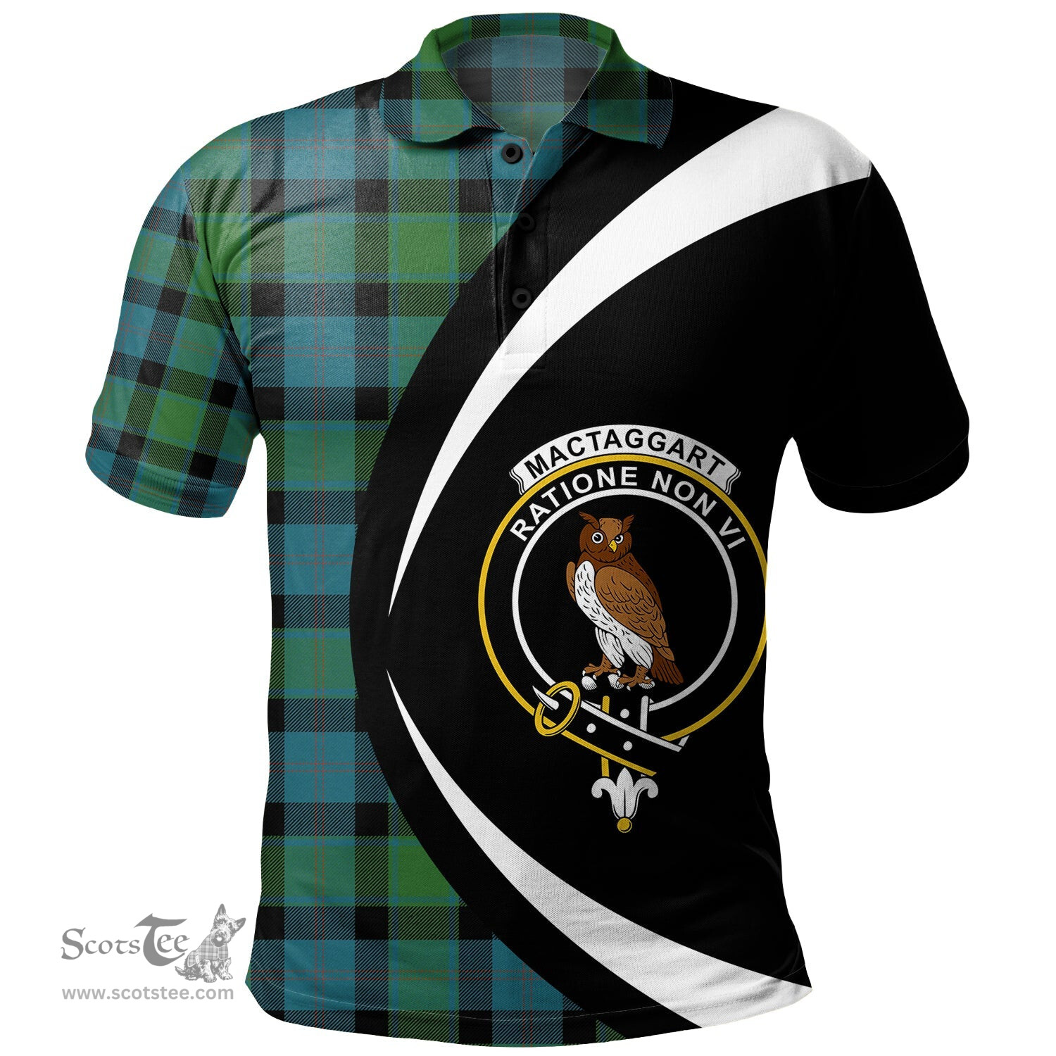 ScotsTee Shop Scottish MacTaggart Ancient Clan Crest Personalized Tartan Polo Shirt Circle Style Back Shirt with Your Text