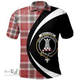 ScotsTee Shop Scottish MacLean of Duart Dress Red Weathered Clan Crest Personalized Tartan Polo Shirt Circle Style Back Shirt with Your Text