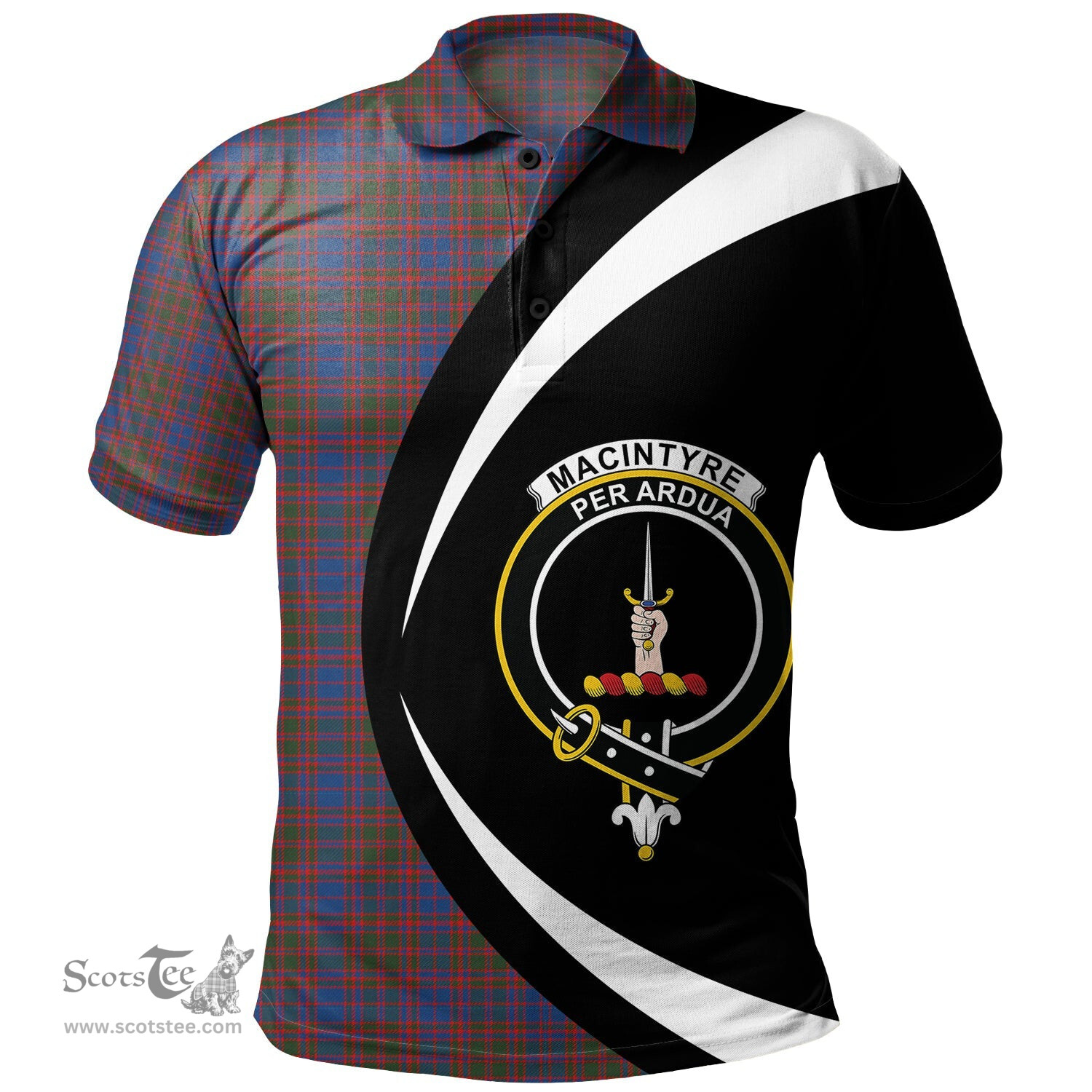 ScotsTee Shop Scottish MacIntyre of Littleport Modern Clan Crest Personalized Tartan Polo Shirt Circle Style Back Shirt with Your Text