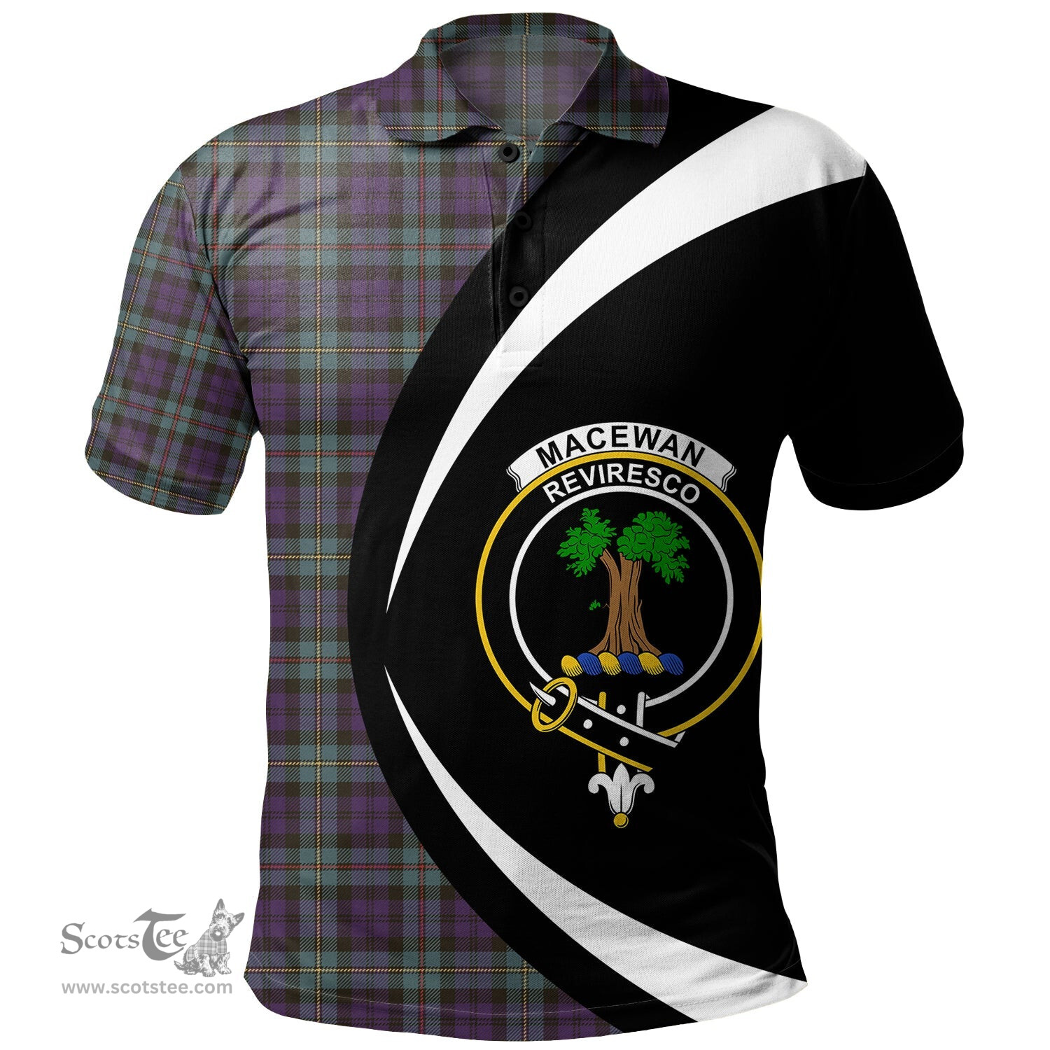 ScotsTee Shop Scottish MacEwan Weathered Clan Crest Personalized Tartan Polo Shirt Circle Style Back Shirt with Your Text