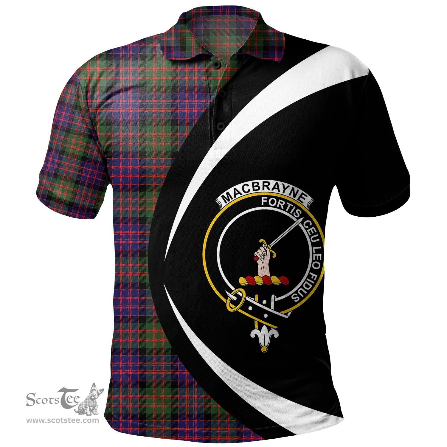 ScotsTee Shop Scottish MacBrayne Clan Crest Personalized Tartan Polo Shirt Circle Style Back Shirt with Your Text