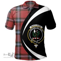 ScotsTee Shop Scottish MacLaine of LochBuie (Cockburn) (MacLaine) Weathered Clan Crest Personalized Tartan Polo Shirt Circle Style Back Shirt with Your Text