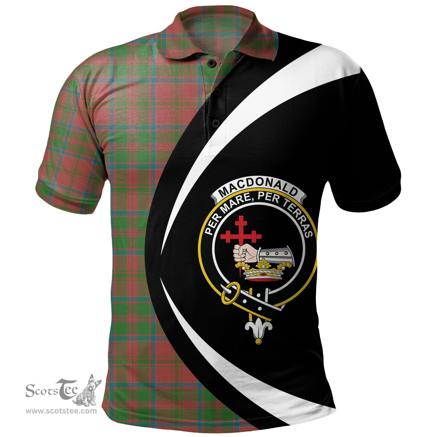 ScotsTee Shop Scottish MacDonald of Glencoe (Donald of Glencoe) Ancient Clan Crest Personalized Tartan Polo Shirt Circle Style Back Shirt with Your Text