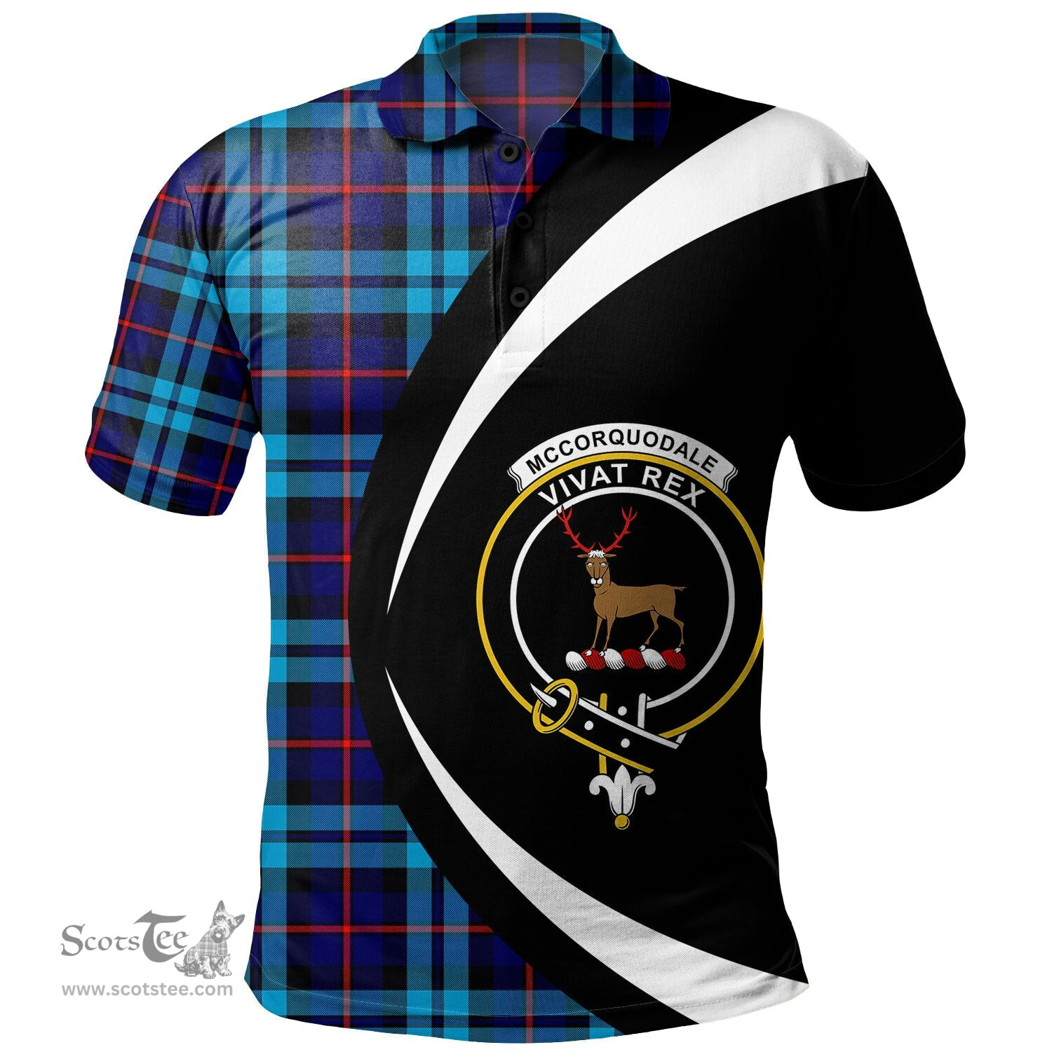 ScotsTee Shop Scottish McCorquodale Clan Crest Personalized Tartan Polo Shirt Circle Style Back Shirt with Your Text