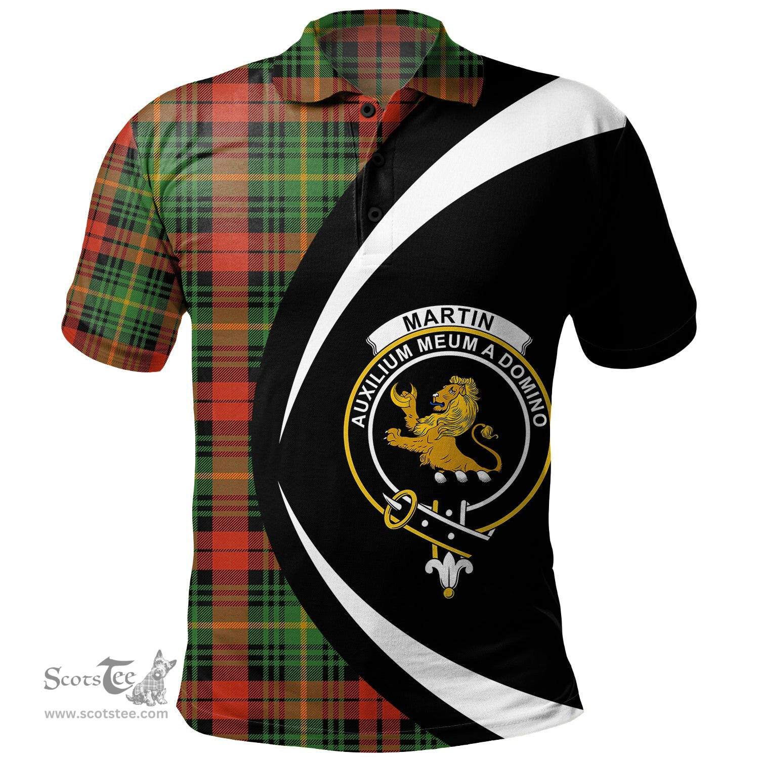ScotsTee Shop Scottish Martin Ancient Clan Crest Personalized Tartan Polo Shirt Circle Style Back Shirt with Your Text