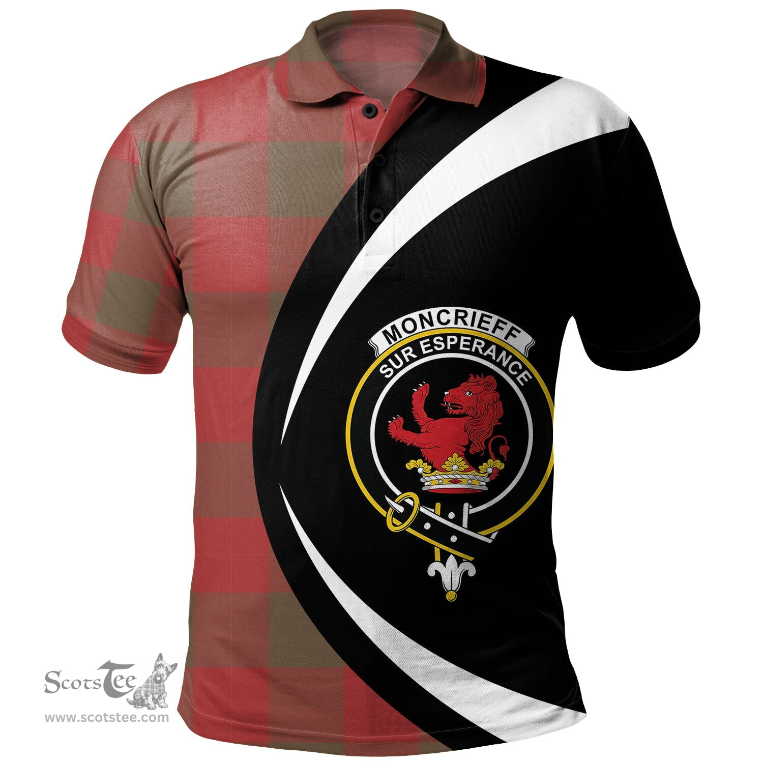 ScotsTee Shop Scottish Moncrieffe Weathered Clan Crest Personalized Tartan Polo Shirt Circle Style Back Shirt with Your Text