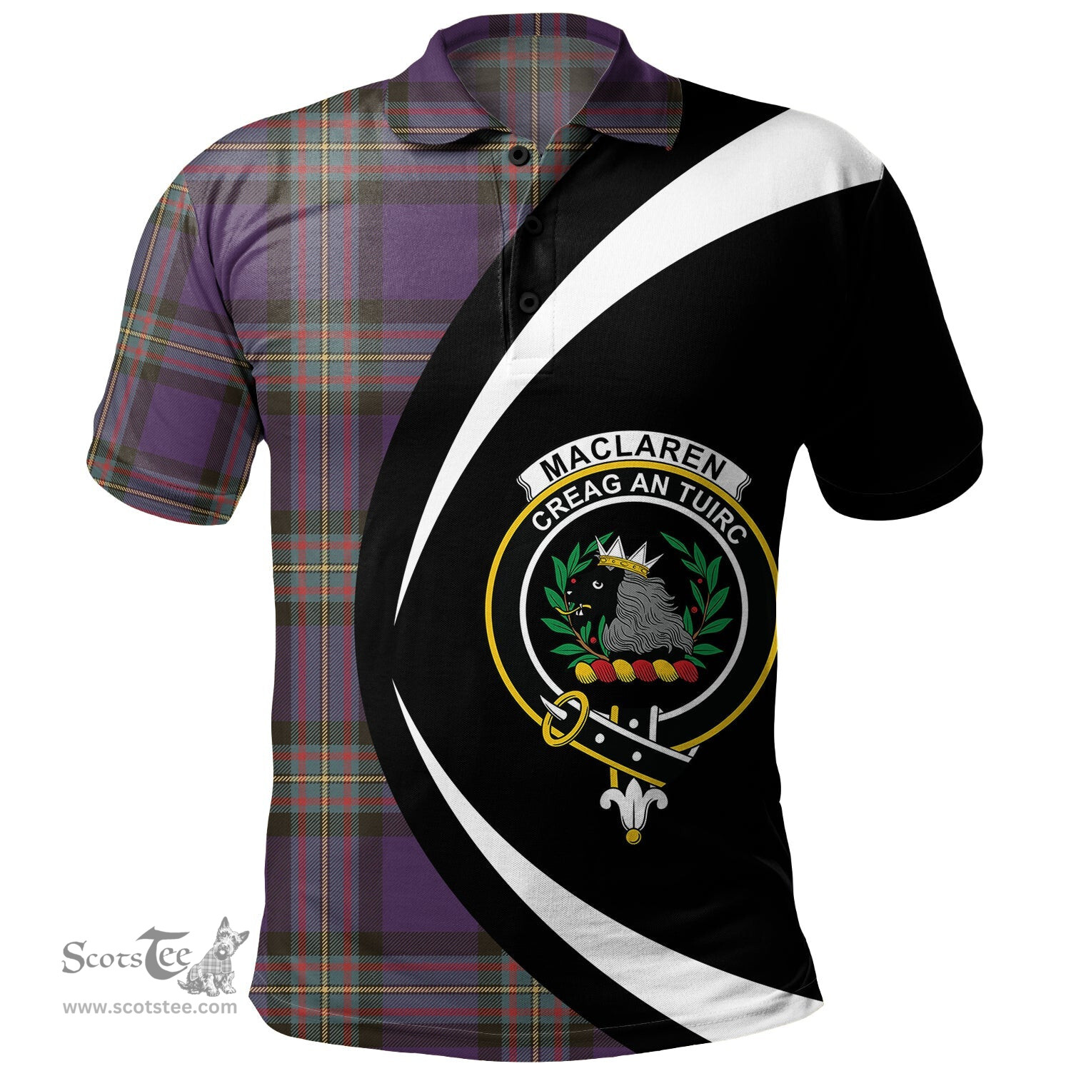 ScotsTee Shop Scottish MacLaren of Broich Weathered Clan Crest Personalized Tartan Polo Shirt Circle Style Back Shirt with Your Text
