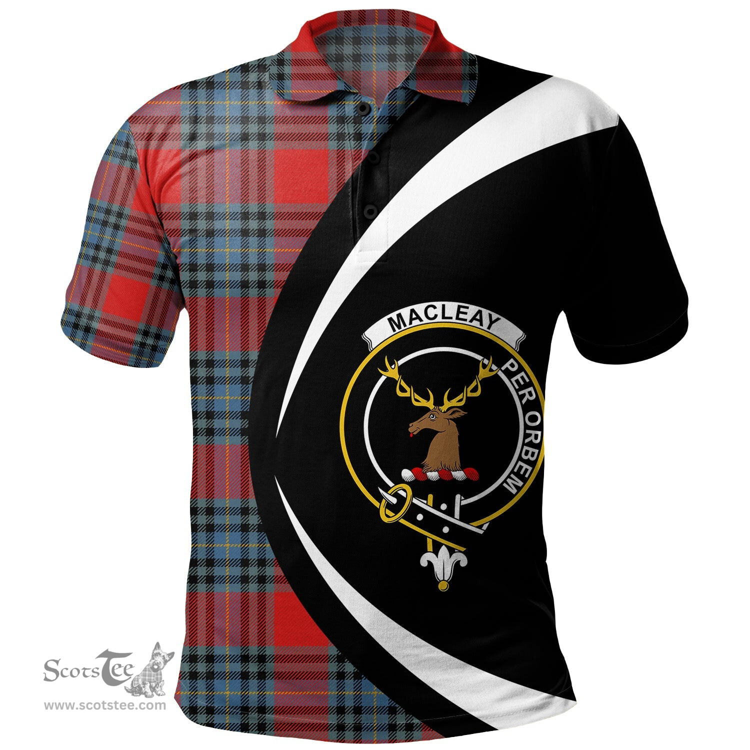 ScotsTee Shop Scottish MacLeay Modern Clan Crest Personalized Tartan Polo Shirt Circle Style Back Shirt with Your Text