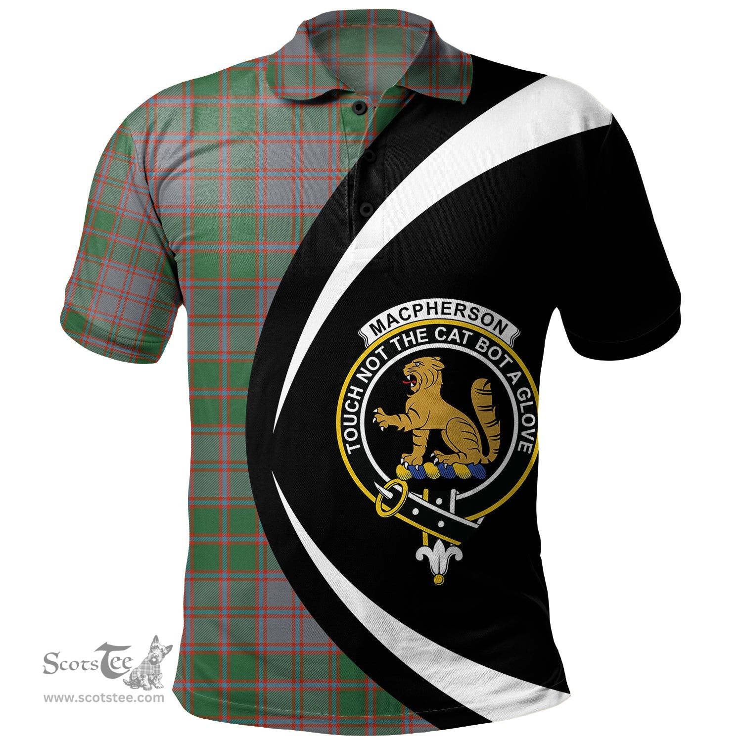 ScotsTee Shop Scottish MacPherson of Glentruim Ancient Clan Crest Personalized Tartan Polo Shirt Circle Style Back Shirt with Your Text