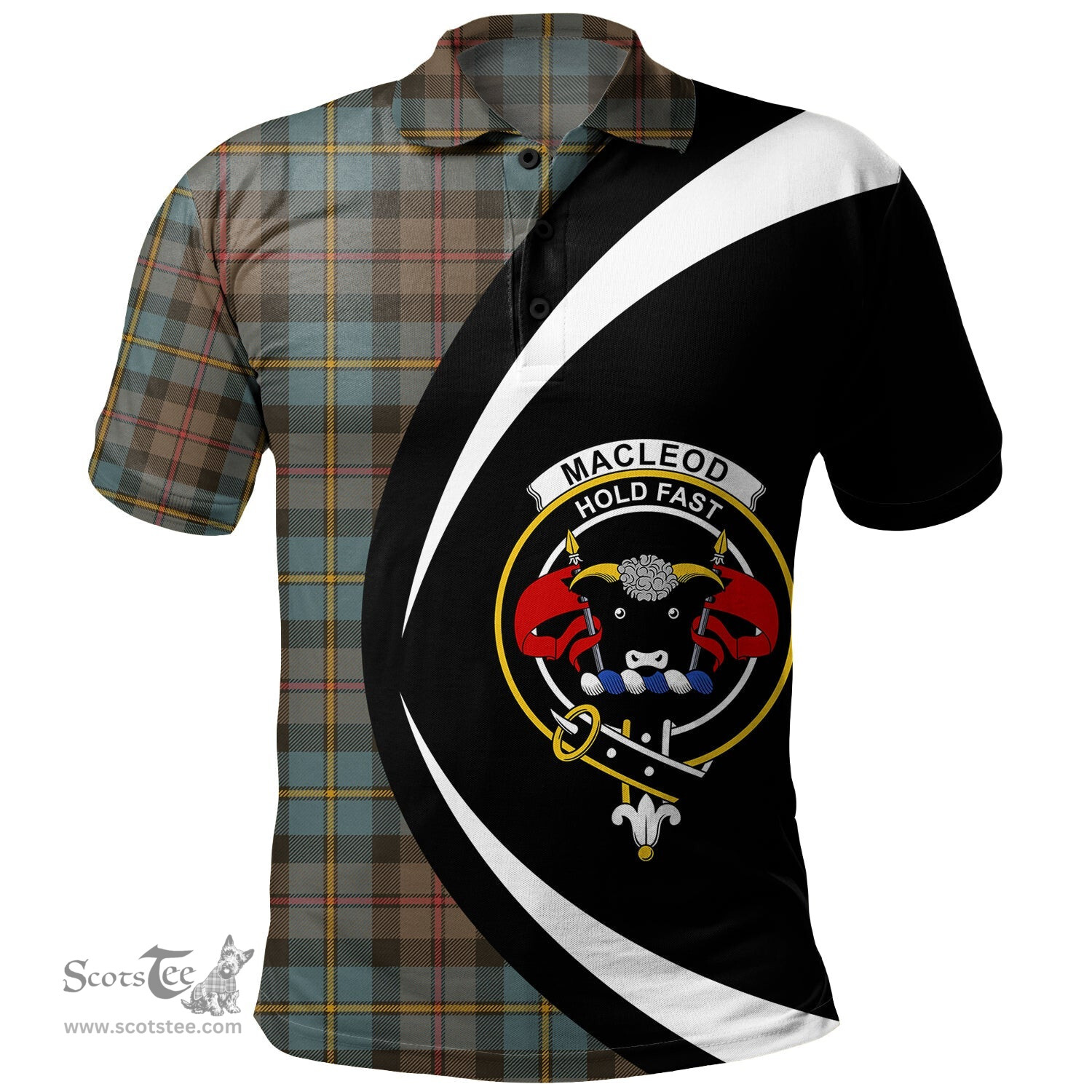 ScotsTee Shop Scottish MacLeod of Skeabost Weathered Clan Crest Personalized Tartan Polo Shirt Circle Style Back Shirt with Your Text