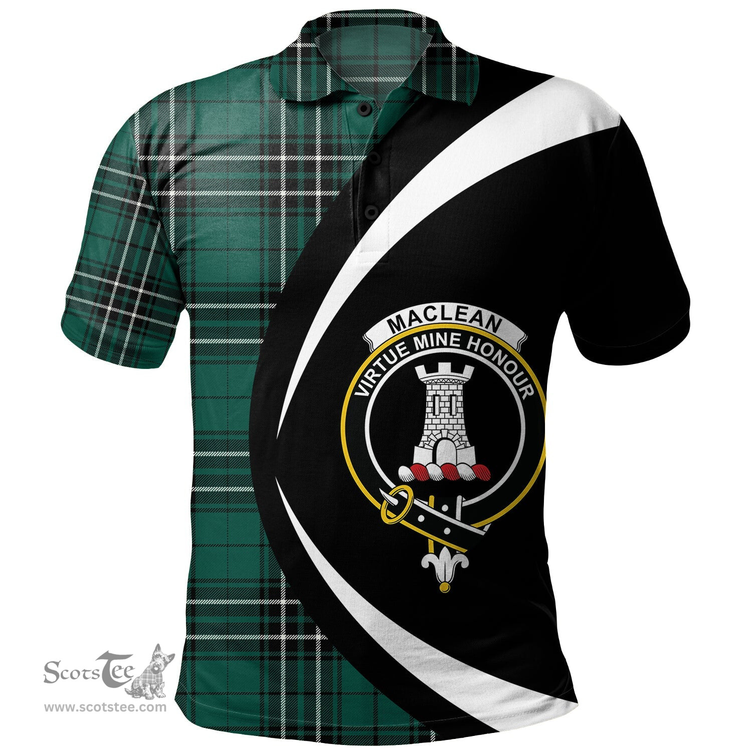 ScotsTee Shop Scottish MacLean of Duart Hunting (Vestiarium Scoticum) Modern Clan Crest Personalized Tartan Polo Shirt Circle Style Back Shirt with Your Text