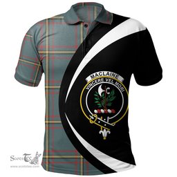 ScotsTee Shop Scottish MacLaine of LochBuie Hunting (MacLaine) Weathered Clan Crest Personalized Tartan Polo Shirt Circle Style Back Shirt with Your Text