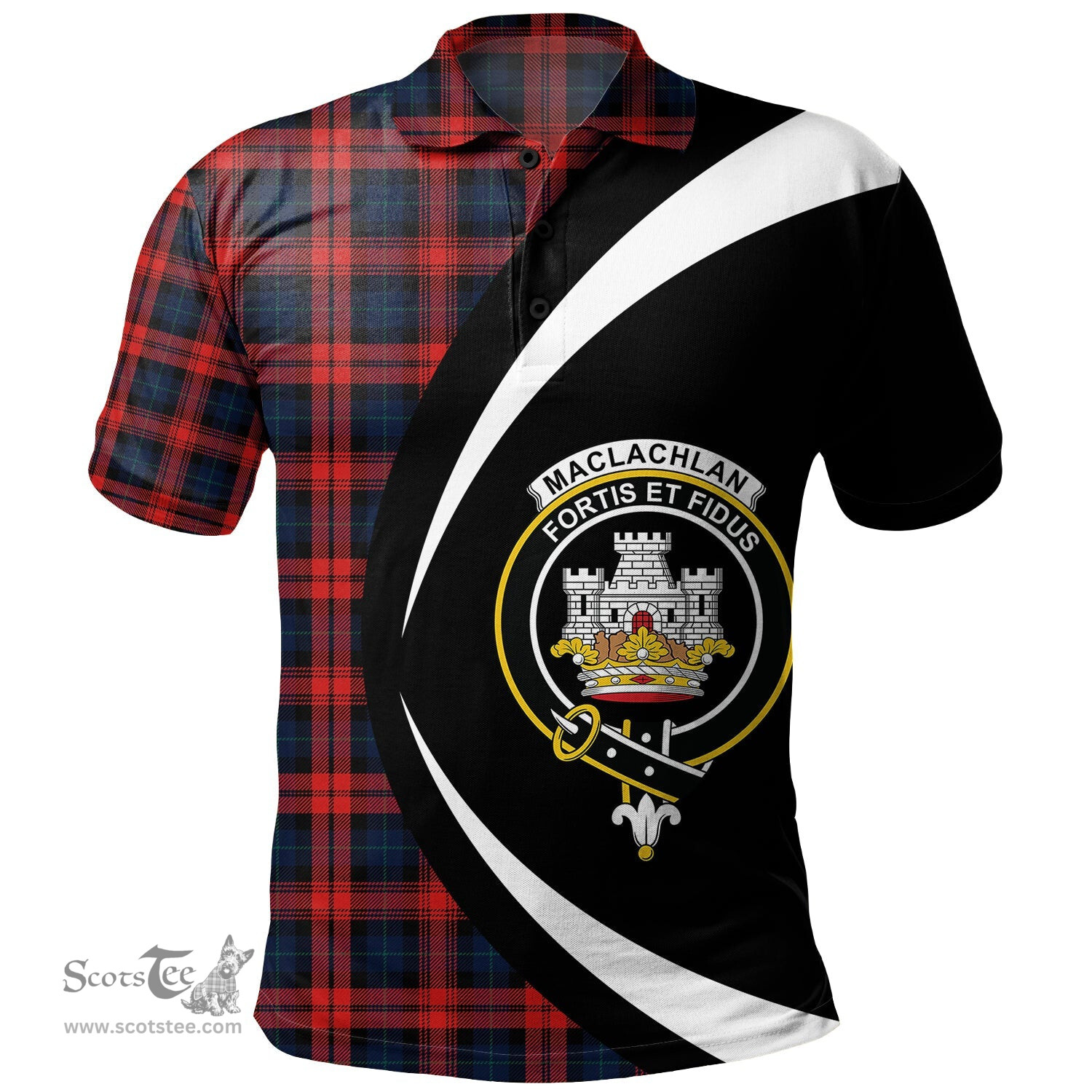ScotsTee Shop Scottish MacLachlan Modern Clan Crest Personalized Tartan Polo Shirt Circle Style Back Shirt with Your Text