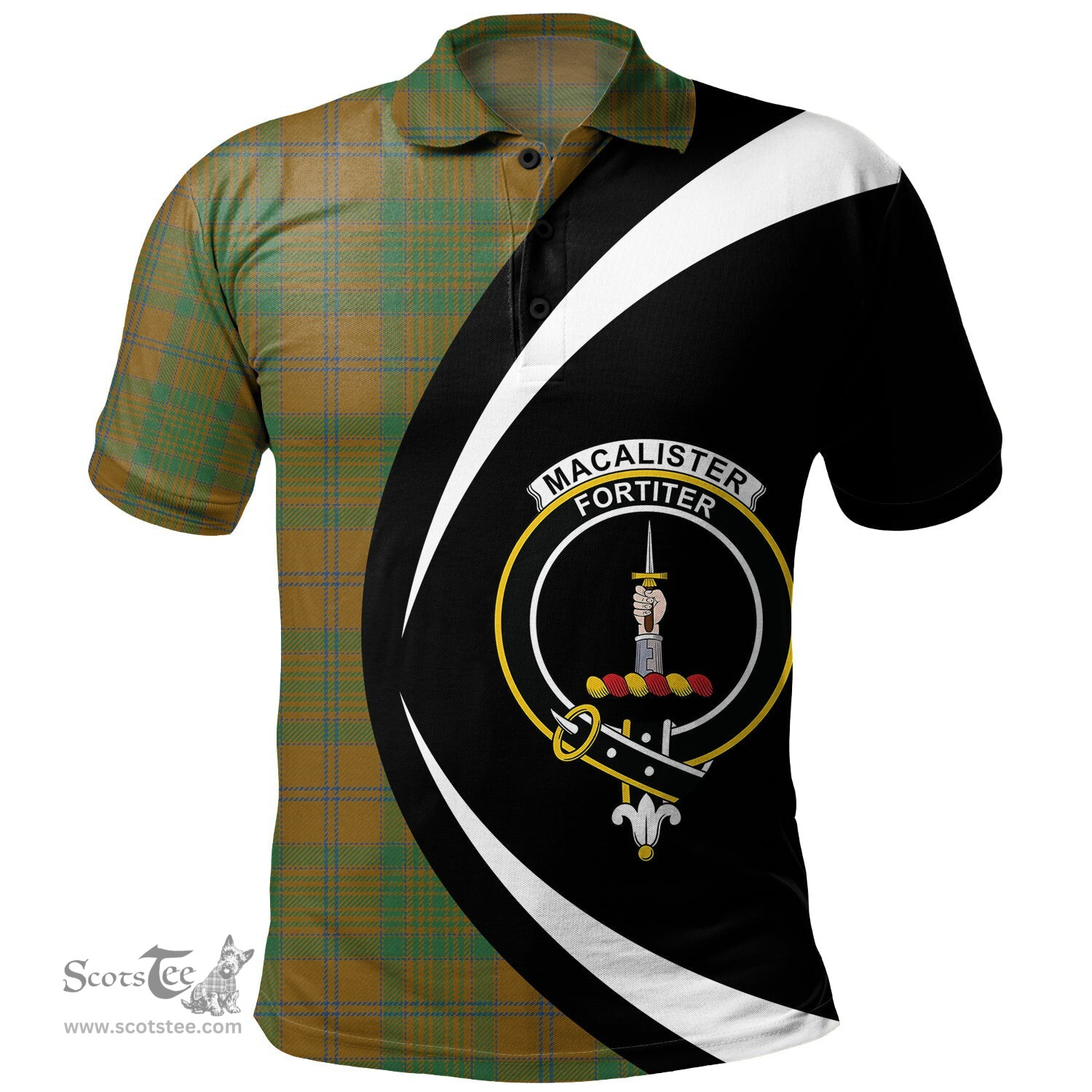ScotsTee Shop Scottish MacAlister of Glenbarr Hunting (MacAlister of Glenbarr; Hunting) Modern Clan Crest Personalized Tartan Polo Shirt Circle Style Back Shirt with Your Text
