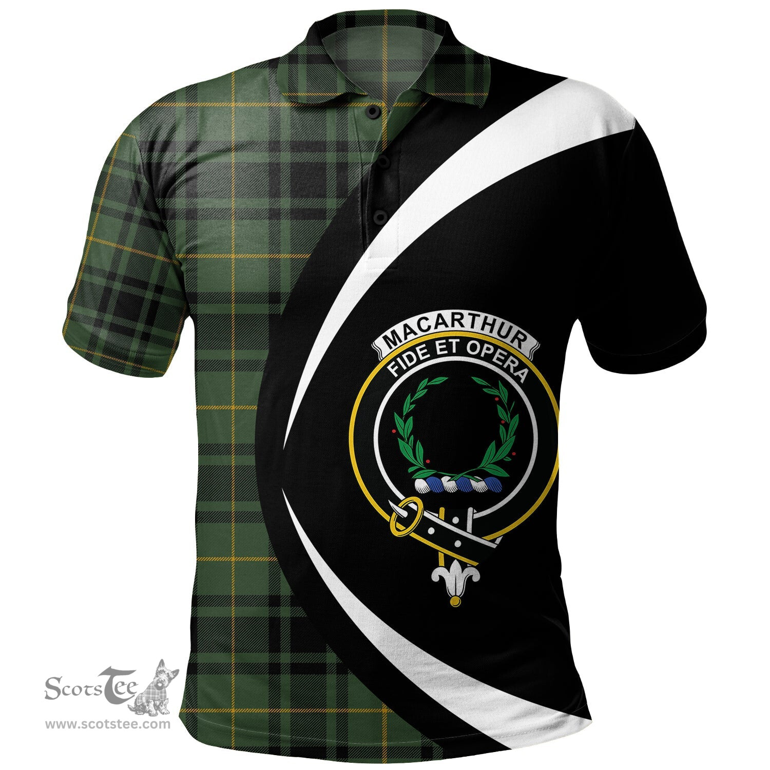 ScotsTee Shop Scottish MacArthur Modern Clan Crest Personalized Tartan Polo Shirt Circle Style Back Shirt with Your Text