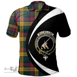 ScotsTee Shop Scottish MacMillan Modern Clan Crest Personalized Tartan Polo Shirt Circle Style Back Shirt with Your Text