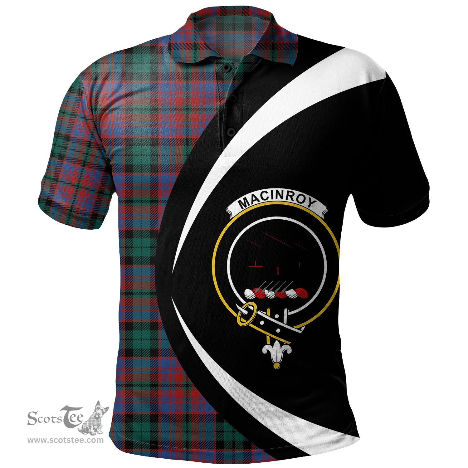 ScotsTee Shop Scottish MacInroy Modern Clan Crest Personalized Tartan Polo Shirt Circle Style Back Shirt with Your Text