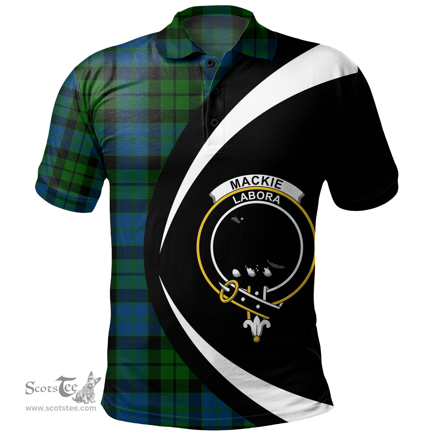 ScotsTee Shop Scottish MacKie Clan Crest Personalized Tartan Polo Shirt Circle Style Back Shirt with Your Text
