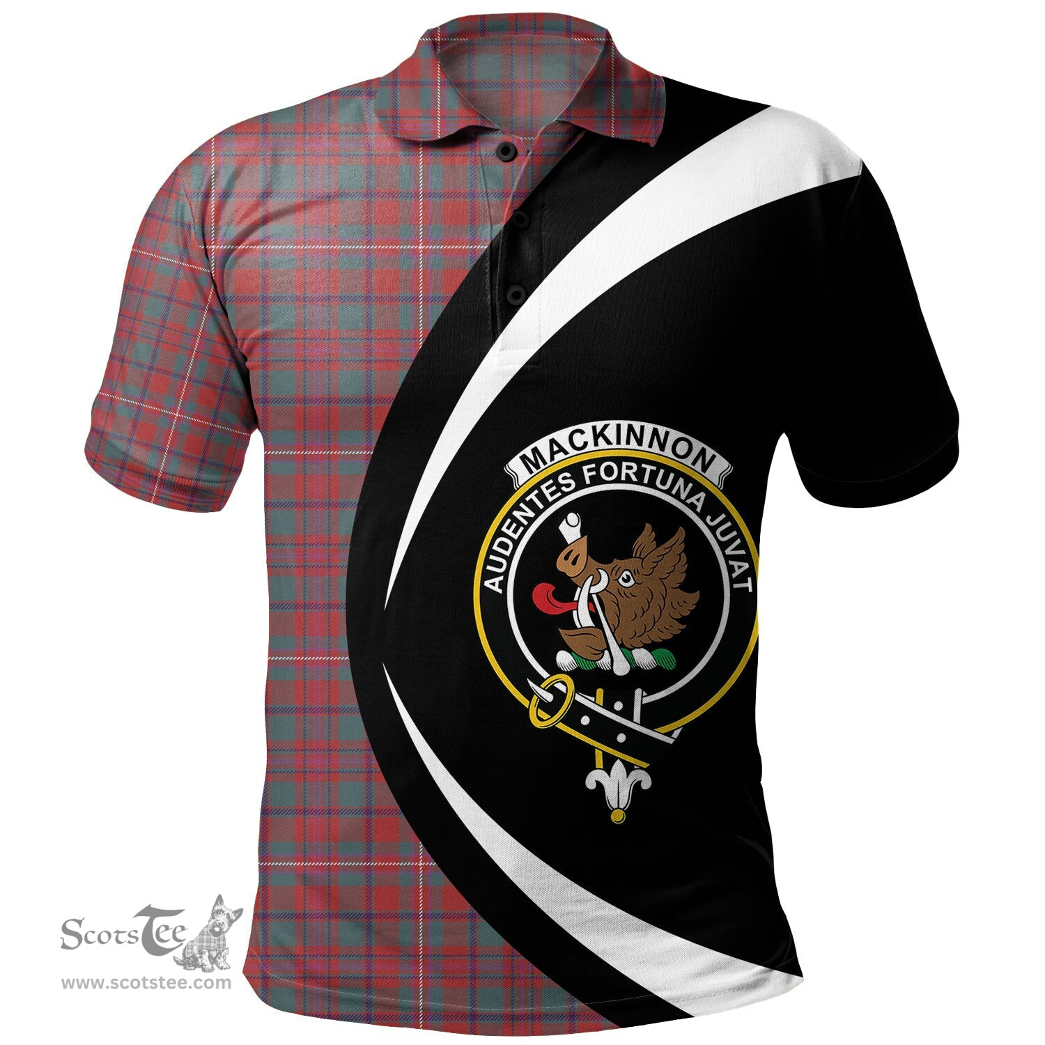 ScotsTee Shop Scottish MacKinnon Weathered Clan Crest Personalized Tartan Polo Shirt Circle Style Back Shirt with Your Text